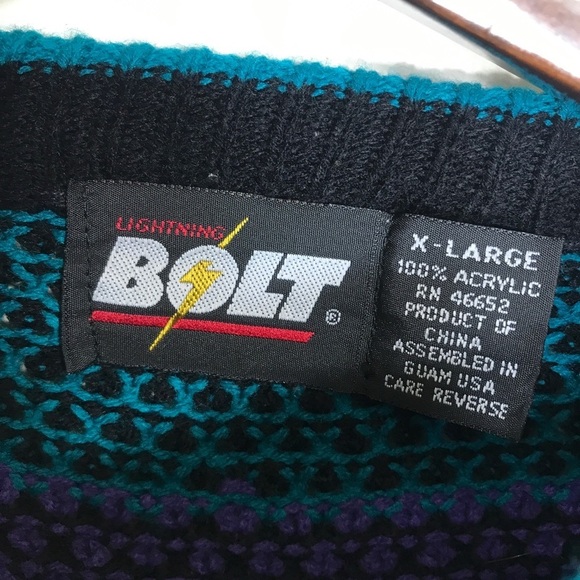 Vintage Lighting Bolt Pullover Colorful Mens Sweater Sz XL Cosby Biggie Style - Picture 5 of 7